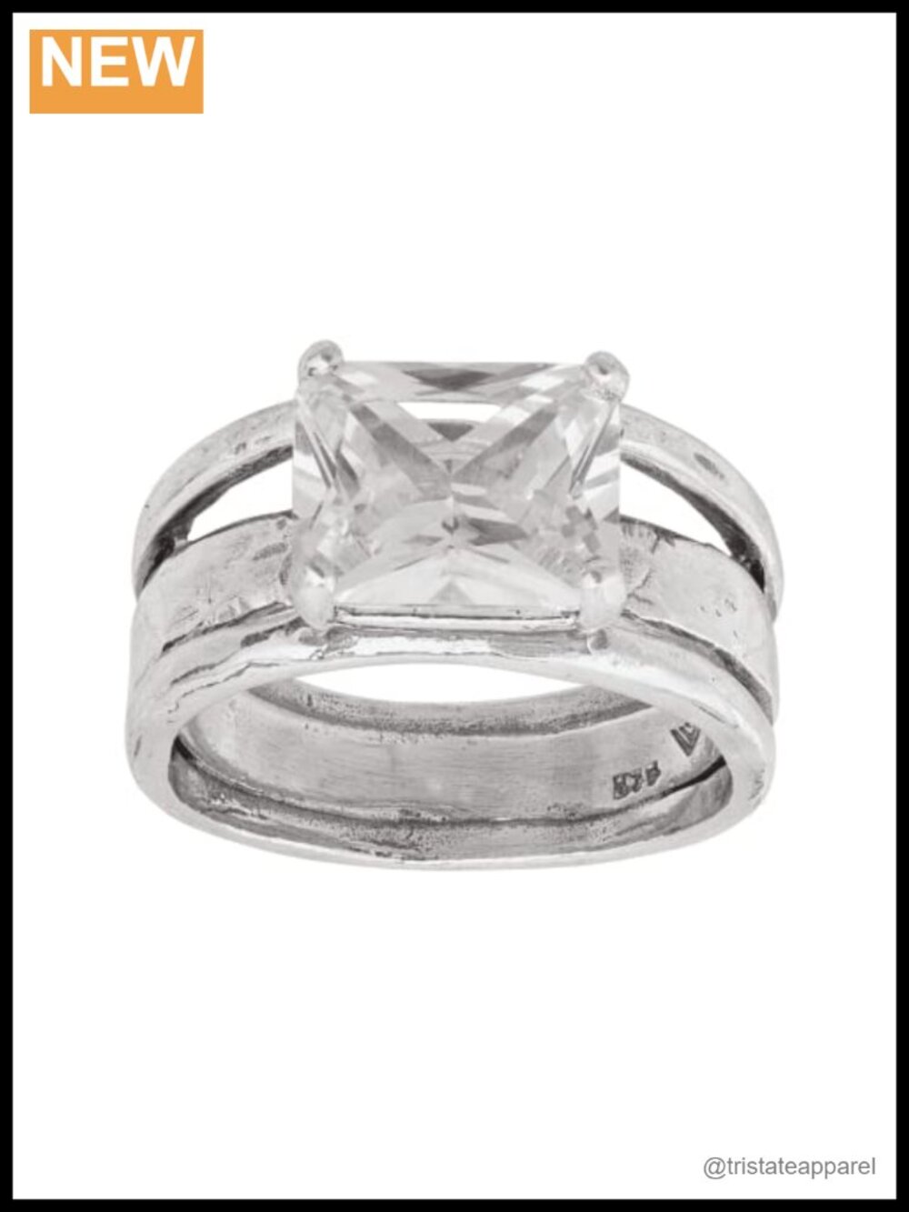 Sterling Silver Emerald-Cut Cubic Zirconia Ring Statement Size 10